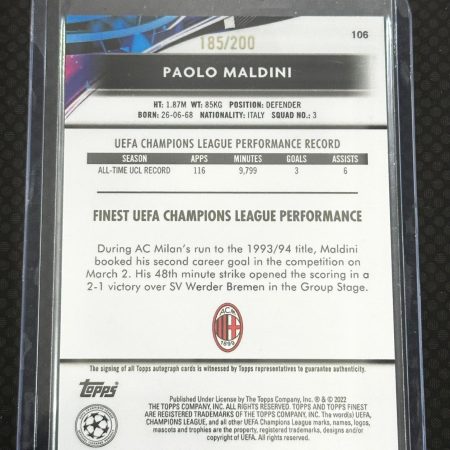 PAOLO MALDINI 2021 TOPPS FINEST UEFA  AUTO /200