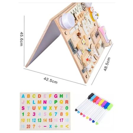 Double sided Wooden Montessori Busy Board + Magnetic White Board