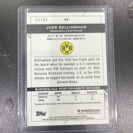 Topps Finest Bundesliga 21/22 Jude Bellingham /65 AUTO