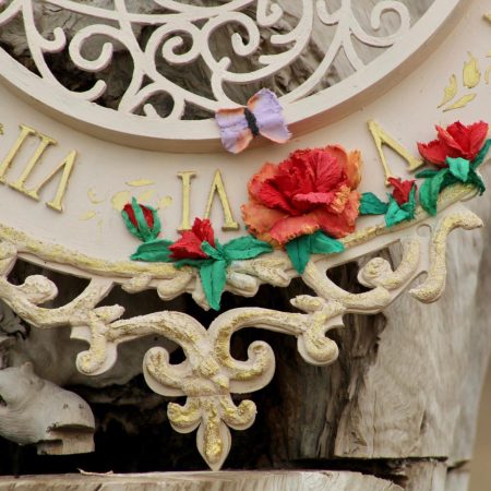 Wall Clock with Sculptural Flowers