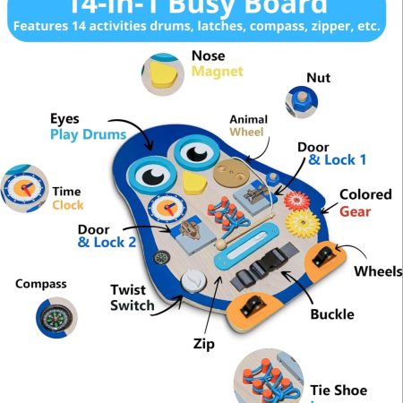 Penguin Sensory Activity Learning Busy Board Toy for Kids