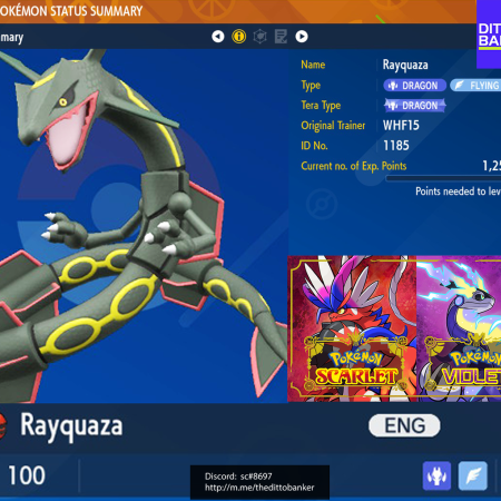 Shiny rayquaza 100iv Scarlet and Violet insta trade