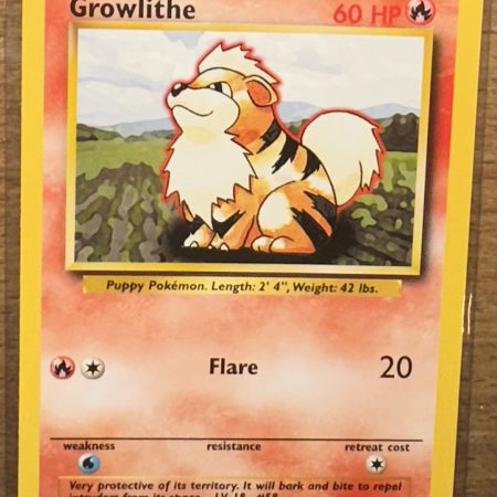 Pokemon Growlithe Base Set Unlimited 28/102 Trading Card Vintage 1999