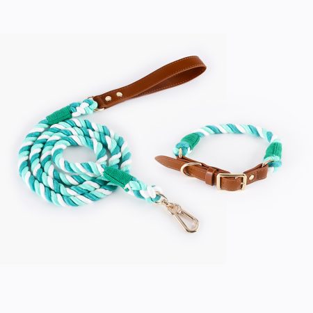 Rope Collar & Leash set ( green/white) S  M L