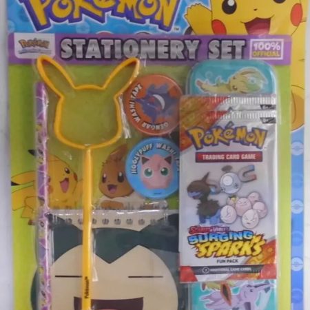 Pokemon magazine #102 2025 + 2 fun packs Surging sparks cards & Stationery set