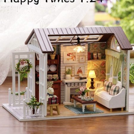 Mini House DIY Kit, 1:24 Scale European Style With Lighting Puzzle