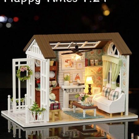 Mini House DIY Kit, 1:24 Scale European Style With Lighting Puzzle