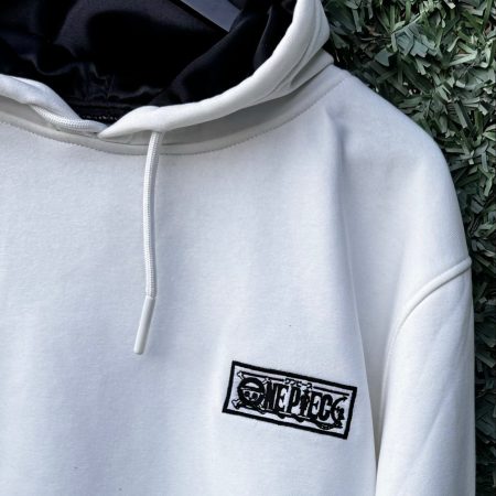 One Piece hoodie by WK-  satin white on black