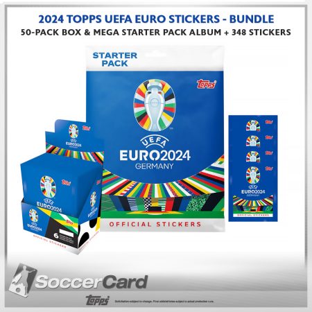 2024 TOPPS UEFA EURO STICKERS - BUNDLE 50-PACK BOX & MEGA STARTER PACK ALBUM + 348 STICKERS
