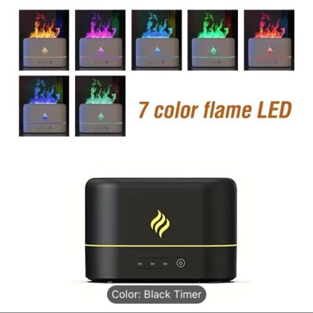 1pc, 7 Colors Flame Simulation Humidifier With 3 Fixed Time Adjustment Lighting USB Powered Cool Mist Humidifier Teacher's Day Halloween Christmas Wedding Birthday Gift Room Decor Home Decor Air Freshener For Bedroom And Travel