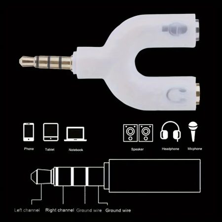 2 in 1 3.5mm Headphone And Microphone Adapter For Mobile Phone