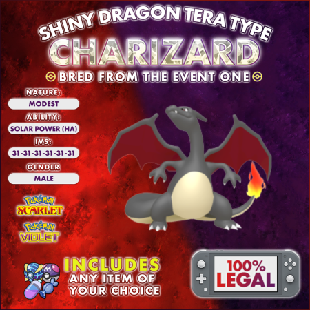 Shiny Charizard Tera type dragon Scarlet and Violet