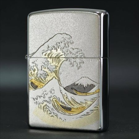 Zippo Lighter Japan Wave Mt. Fuji Ocean Hokusai Electroformed Plate Silver Lighter Ukiyoe