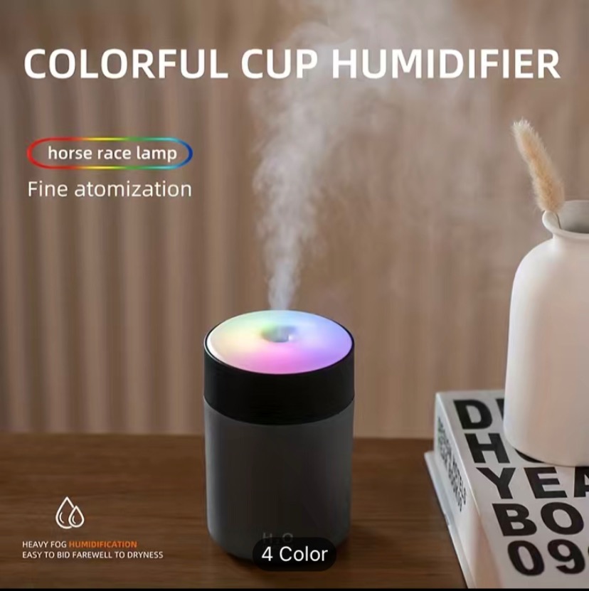 1pc 300ML Colorful Humidifier, USB Portable Desktop Air Humidifier Water Filling Instrument, Silent Ultrasonic Humidifier, With 2 Spray Modes And 7 Colors Light, Automatic Shutdown, For Travel/Home/Bedroom/Office/Student Dormitory/Room Humidifier