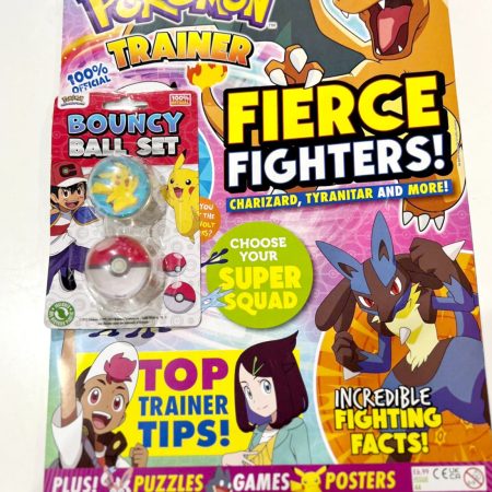 Pokemon magazine with Pokémon Bouncy Ball Set x 2, Picachu & Poké Ball