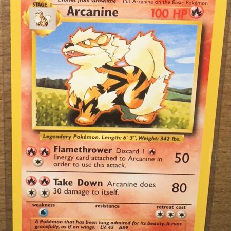 Pokemon Arcanine Base Set Unlimited 23/102 Trading Card Vintage 1999