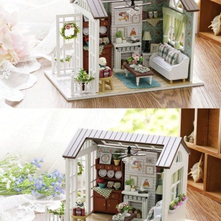 Mini House DIY Kit, 1:24 Scale European Style With Lighting Puzzle