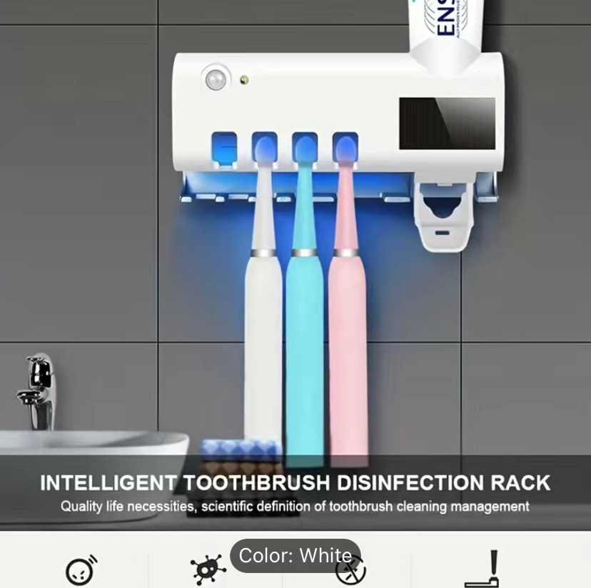 Smart Toothbrush Disinfector UV Free Punch Wall Mounted Toothbrush Holder Automatic Squeeze Toothpaste Dispenser