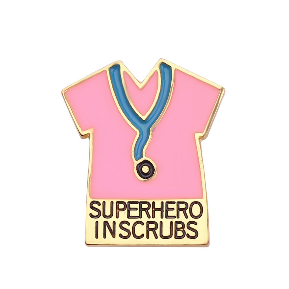 Super hero in scrubs pin - pink