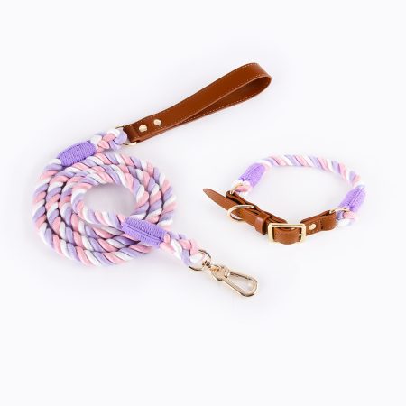 Rope Collar & Leash set ( purple/white/pink) M L