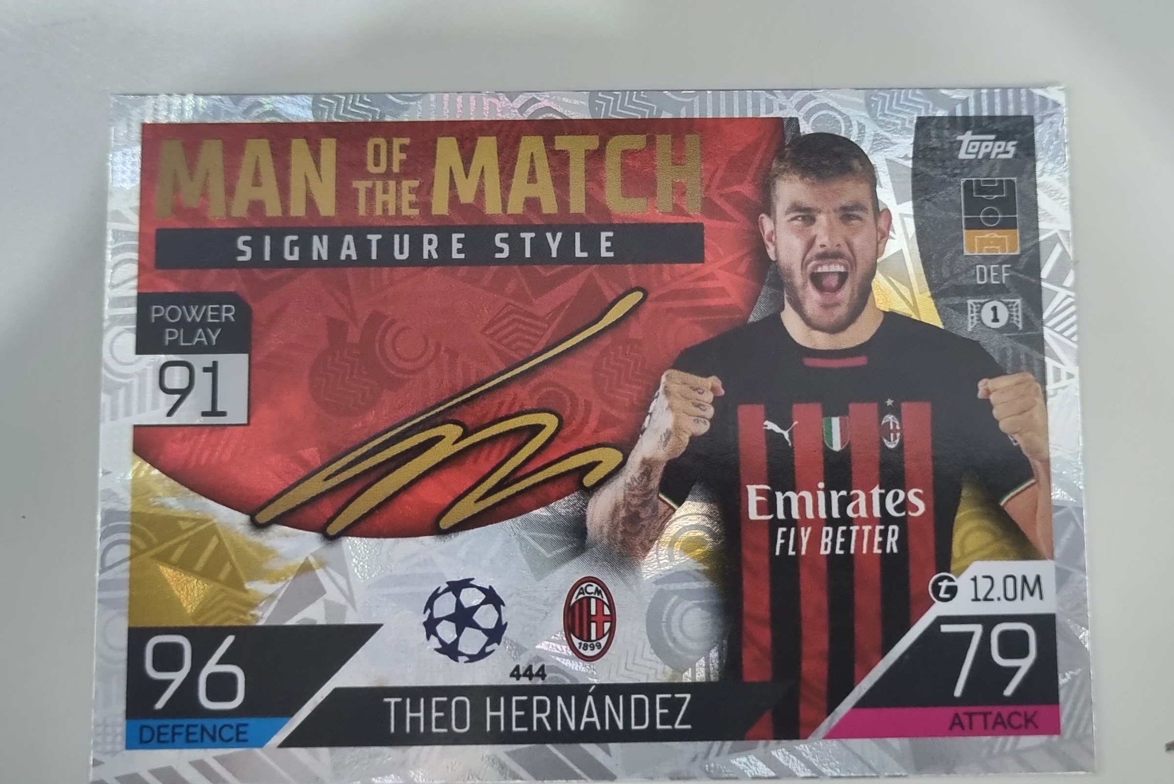 Signed Theo Hernandez Card Man Of The Match Attax